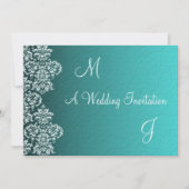 Damask Turquoise Wedding Invitation Kaart (Voorkant)