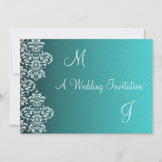 Damask Turquoise Wedding Invitation Kaart (Voorkant)