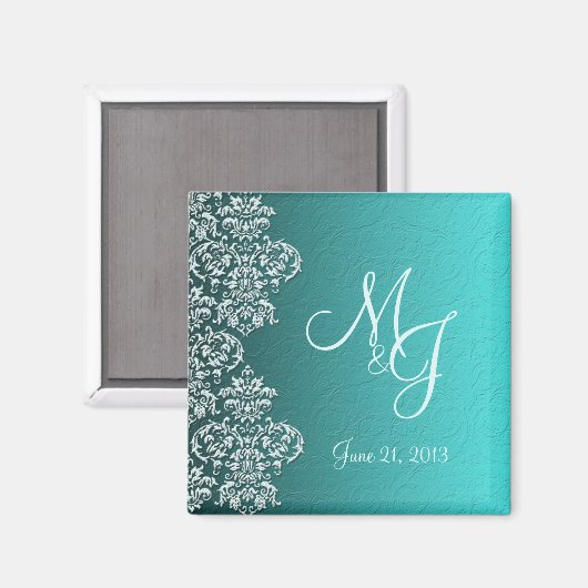 Damask Turquoise Wedding Magnet (Voorkant / Achterkant)
