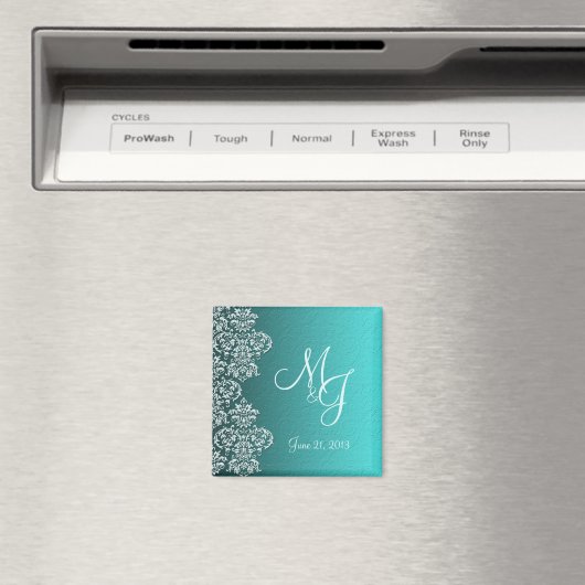 Damask Turquoise Wedding Magnet (Insitu (Vaatwasser))