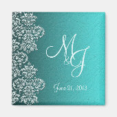 Damask Turquoise Wedding Magnet (Voorkant)