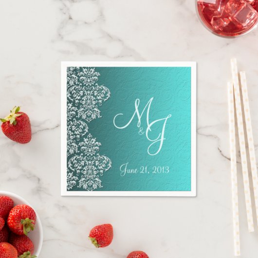 Damask Turquoise Wedding Paper Napkins Servet (Insitu)