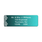Damask Turquoise Wedding Return Label (Voorkant)