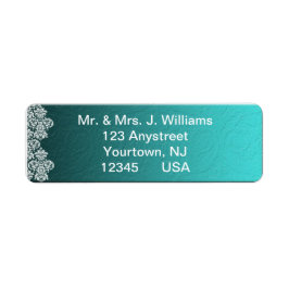 Damask Turquoise Wedding Return Label