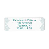 Damask Turquoise Wedding Return Label (Voorkant)