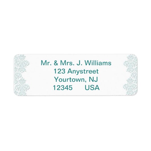 Damask Turquoise Wedding Return Label (Voorkant)