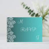 Damask Turquoise Wedding RSVP (Staand voorkant)