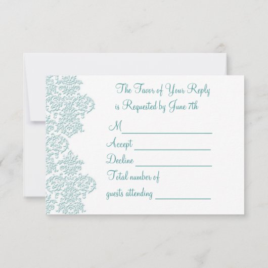 Damask Turquoise Wedding RSVP (Achterkant)