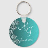 Damask Turquoise Wedding Sleutelhanger (Voorkant)