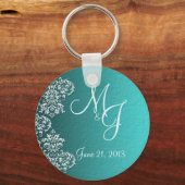 Damask Turquoise Wedding Sleutelhanger (Voorkant)