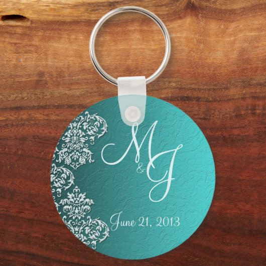 Damask Turquoise Wedding Sleutelhanger (Voorkant)