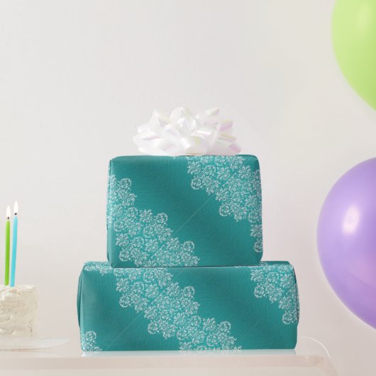Damask Turquoise Wedding Wrapping Paper Cadeaupapier (Feestgeschenken)
