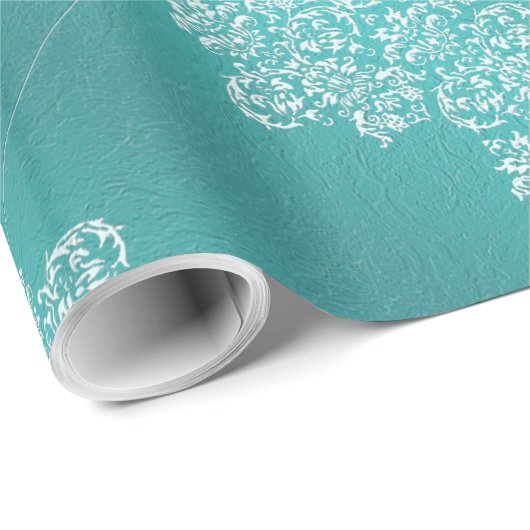 Damask Turquoise Wedding Wrapping Paper Cadeaupapier (Rol Hoek)