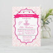 Damask Tutu Ballerina Baby Shower Invitaties Aqua Kaart (Staand voorkant)
