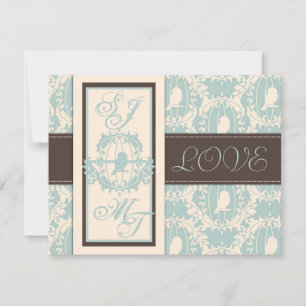 Damask Tweets Wedding Invite Card 2 Kaart