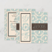 Damask Tweets Wedding Invite Square Kaart (Voorkant / Achterkant)