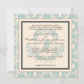 Damask Tweets Wedding Invite Square Kaart (Achterkant)
