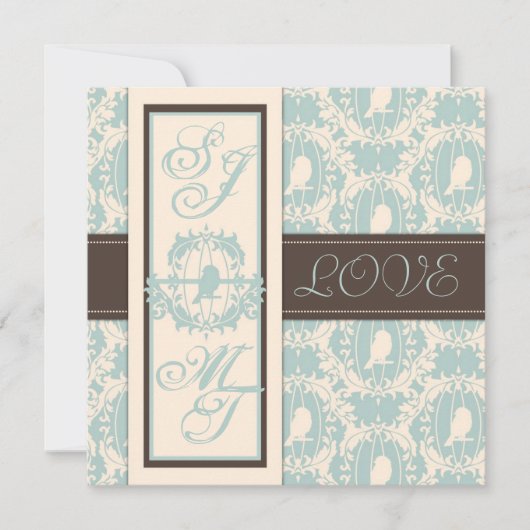 Damask Tweets Wedding Invite Square Kaart (Voorkant)