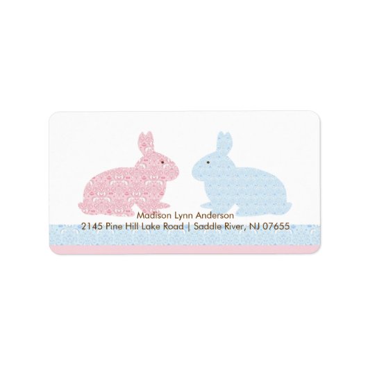 Damask Twin Bunny Rabbits Retouradres Label (Voorkant)