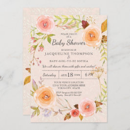 Damask Typography Blush n Gold Waterverf Floral Kaart