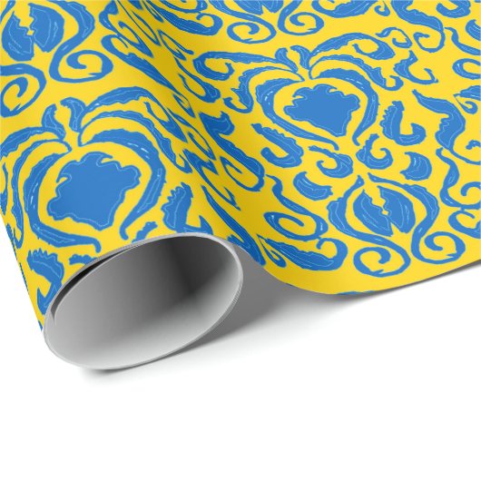 Damask Ukraine Energieert Yellow Freedom Blue Cadeaupapier (Rol Hoek)