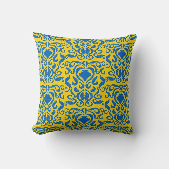 Damask Ukraine Energieert Yellow Freedom Blue Kussen (Voorkant)