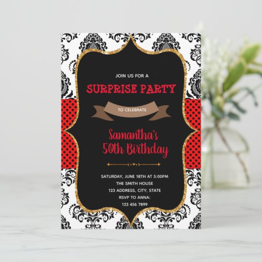 Damask valentijn verjaardagsuitnodiging kaart (Staand voorkant)