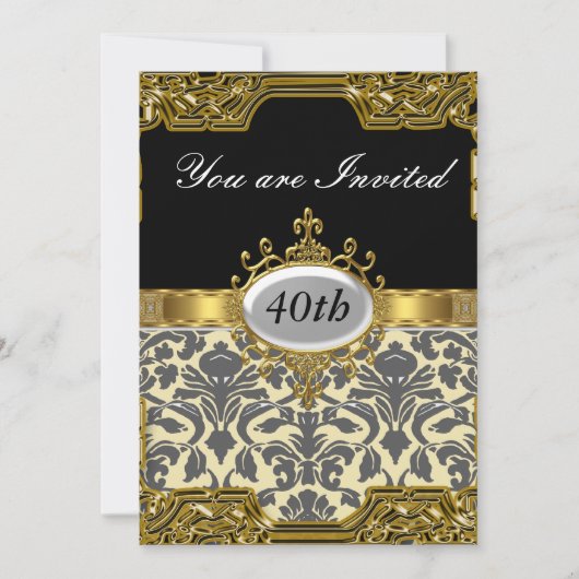 Damask Verjaardagsfeest Glamour Heet Uitnodiging (Voorkant)
