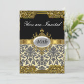 Damask Verjaardagsfeest Glamour Heet Uitnodiging (Staand voorkant)