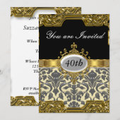Damask Verjaardagsfeest Glamour Heet Uitnodiging (Voorkant / Achterkant)