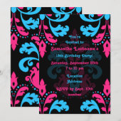 Damask verjaardagsfeestje kaart (Voorkant / Achterkant)