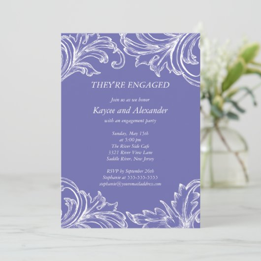  Damask Verloving Invitation Violet Kaart (Staand voorkant)