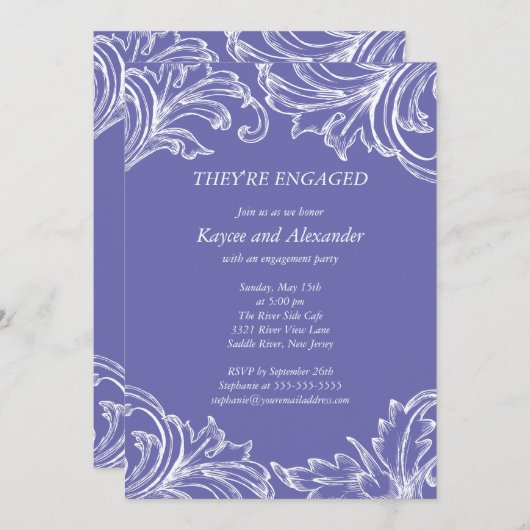  Damask Verloving Invitation Violet Kaart (Voorkant / Achterkant)