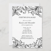 Damask Verloving Invitations Black Kaart (Voorkant)