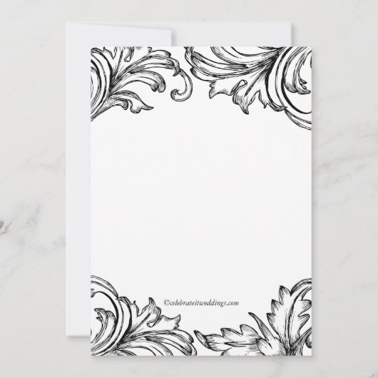 Damask Verloving Invitations Black Kaart (Achterkant)