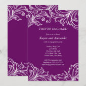 Damask Verloving Uitnodigingen Paars (Voorkant / Achterkant)