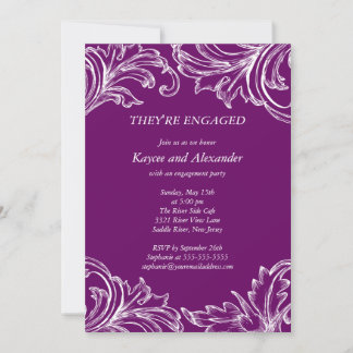 Damask Verloving Uitnodigingen Paars