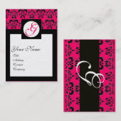 DAMASK VIERKANT MONOGRAM Heet Roze Fuchsia Parel Visitekaartje (Voorkant / Achterkant)