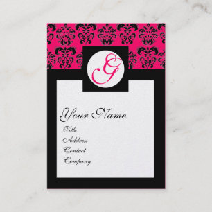 DAMASK VIERKANT MONOGRAM Heet Roze Fuchsia Parel Visitekaartje