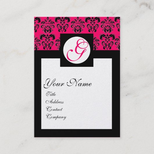 DAMASK VIERKANT MONOGRAM Heet Roze Fuchsia Parel Visitekaartje (Voorkant)