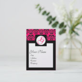 DAMASK VIERKANT MONOGRAM Heet Roze Fuchsia Parel Visitekaartje (Staand voorkant)