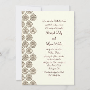 Damask Vintage Wedding Invitation (bruin) Kaart
