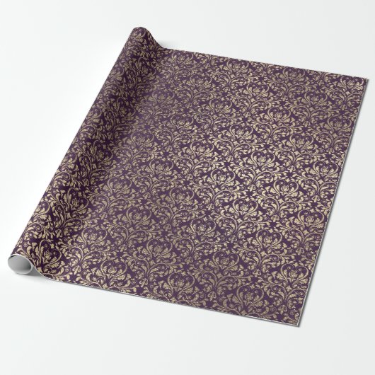 Damask Violet Paarse Grape Plum Gold Metal Bride Cadeaupapier (Uitgerold)