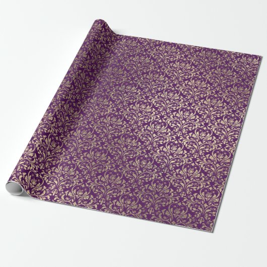 Damask Violet Paarse Grape Plum Gold Royal Cadeaupapier (Uitgerold)