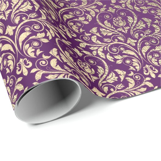 Damask Violet Paarse Grape Plum Gold Royal Cadeaupapier (Rol Hoek)