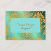 Damask visitekaartje aqua en sinaasappel (Voorkant)