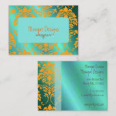 Damask visitekaartje aqua en sinaasappel (Voorkant / Achterkant)