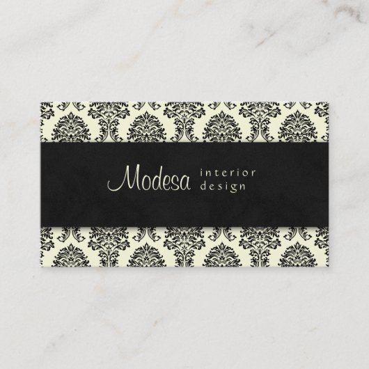 Damask Visitekaartje Interior Design Cream Black (Voorkant)