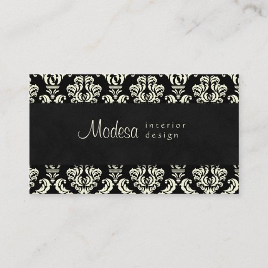 Damask Visitekaartje Interior Design Cream Black 3 (Voorkant)