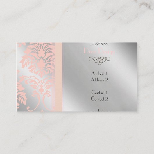 Damask visitekaartjes, bleke roze zilveren toon visitekaartje (Achterkant)